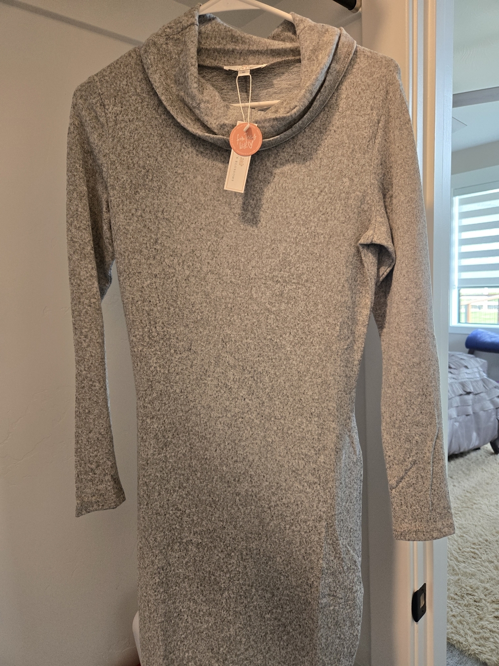 Women's Grey Cowl Neck Sweater Dress
